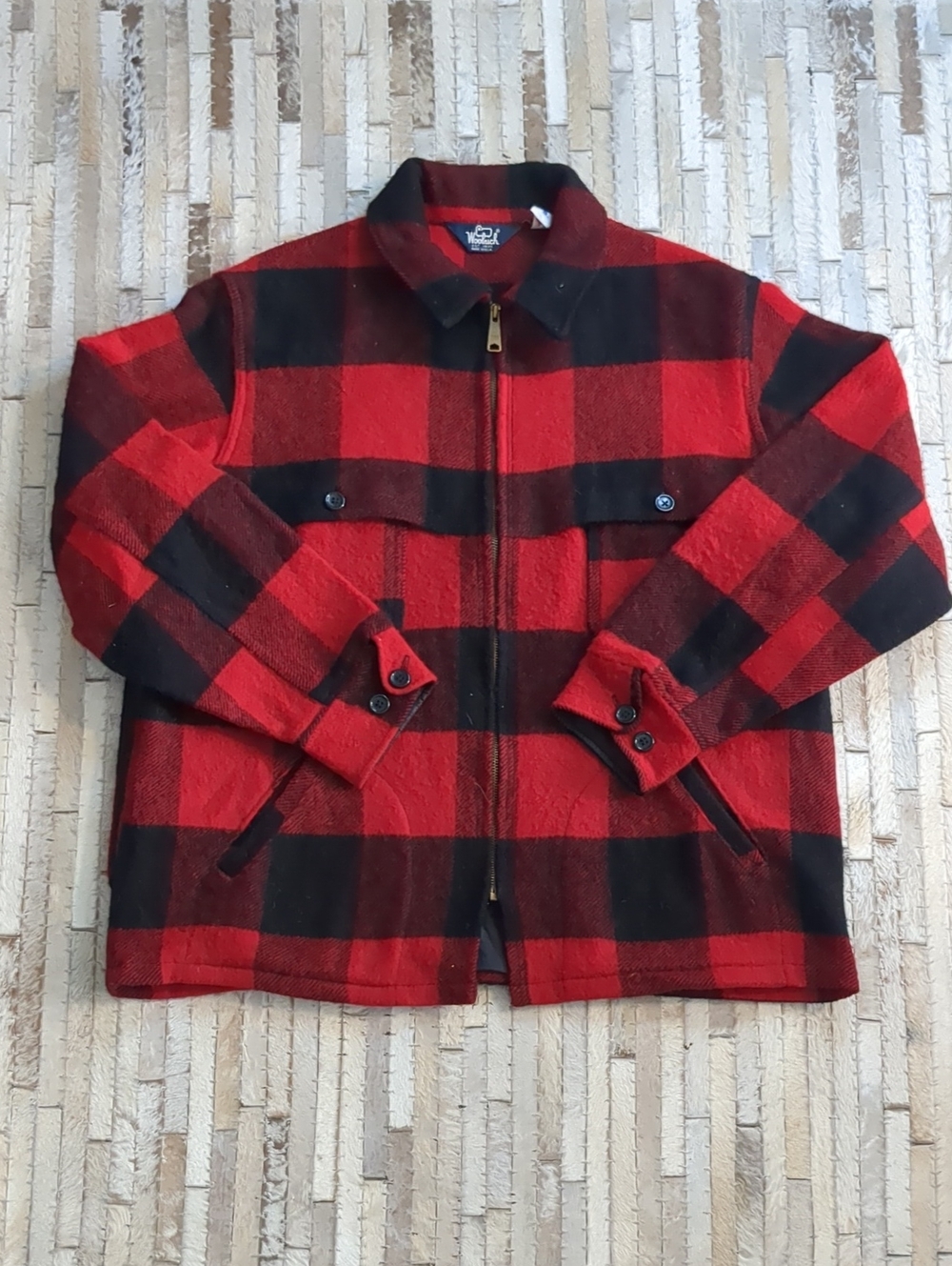 Vintage 1970s Woolrich Buffalo Plaid Wool Jacket Mens XL Made In USA YKK Zip